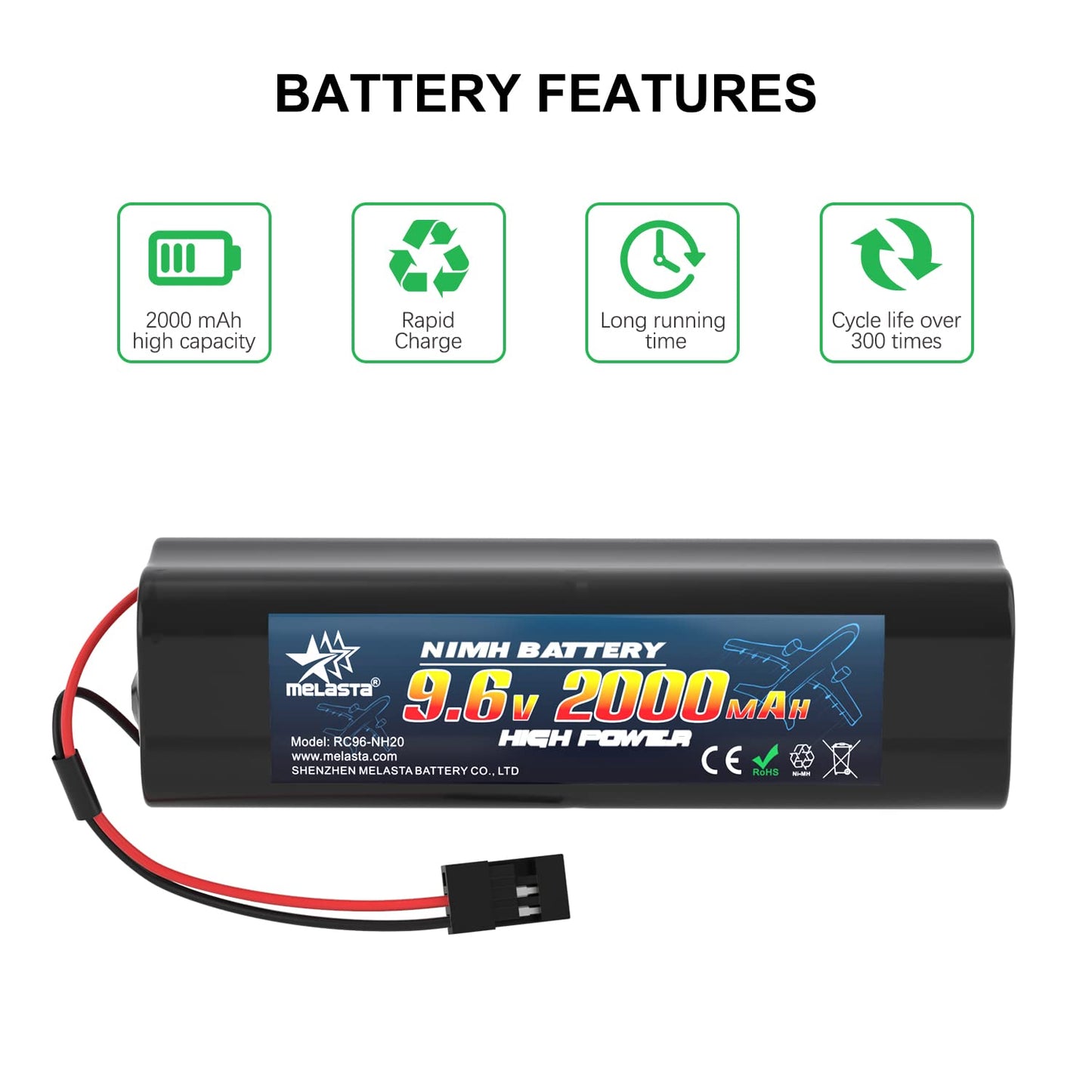 9.6V 2000mAh NiMH RX Battery with Hitec Plug for Futaba RC