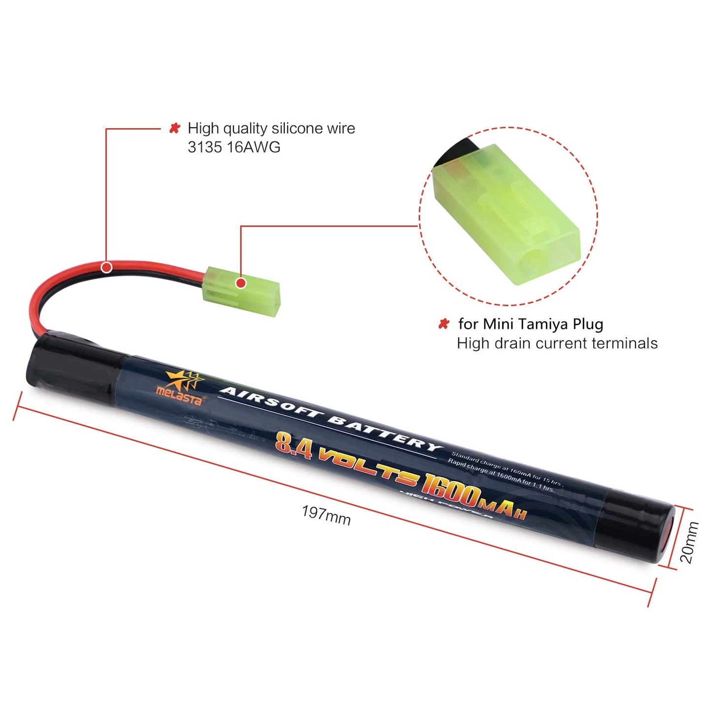 8.4V 1600mAh 2/3A Stick NiMH Battery 2-Pack for Airsoft Guns