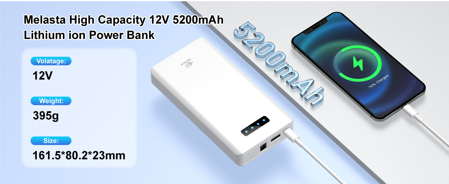12V Portable Power Bank with DC Output  5200mAh for Phones & More