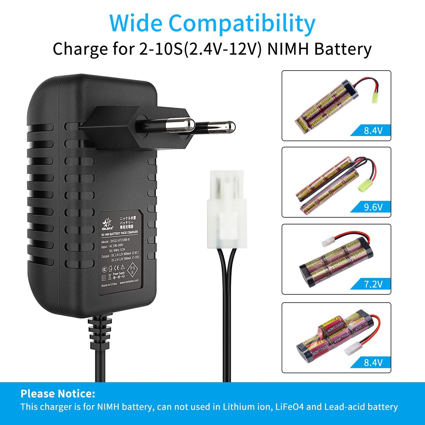 2-10S RC Battery Charger for 7.2V 8.4V 9.6V Ni-MH Battery Pack