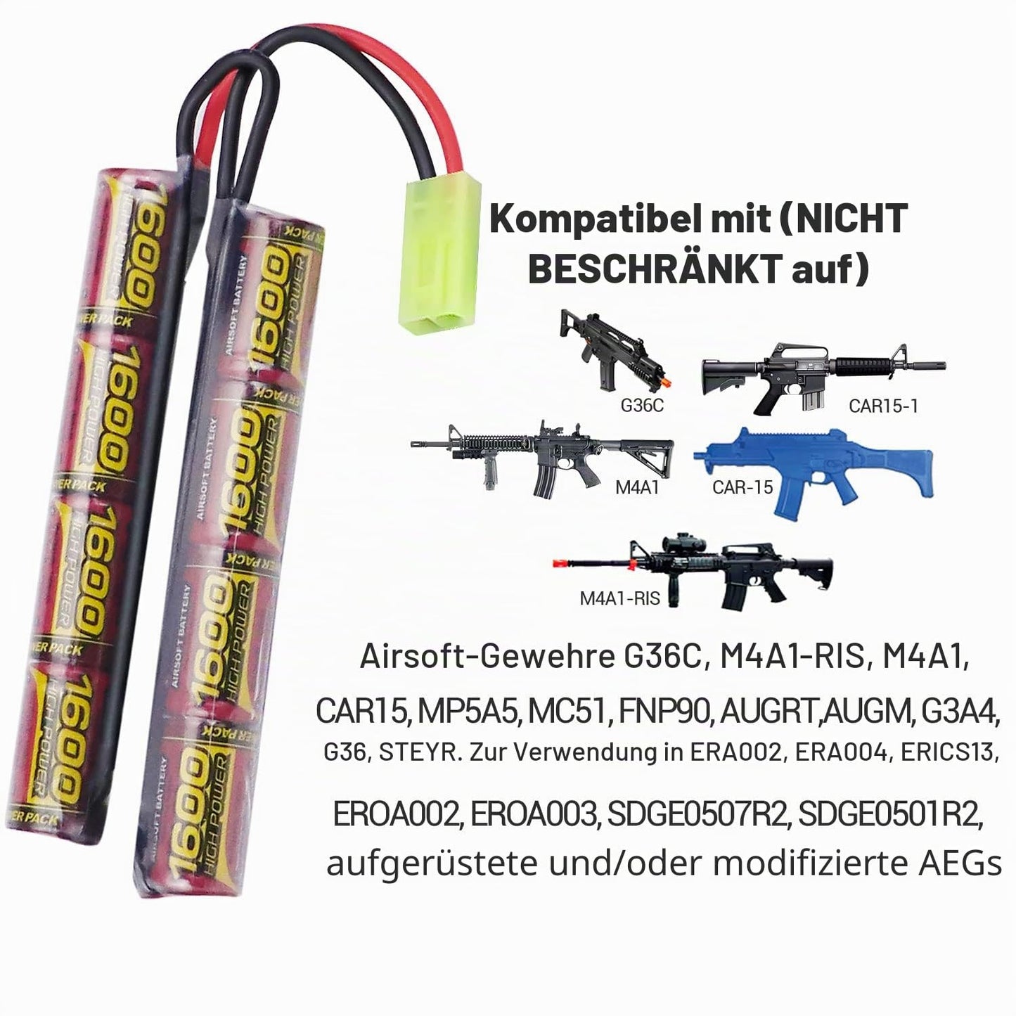 9.6V 1600mAh Airsoft Battery — 2-Pack Butterfly NiMH with Mini Tamiya Plug