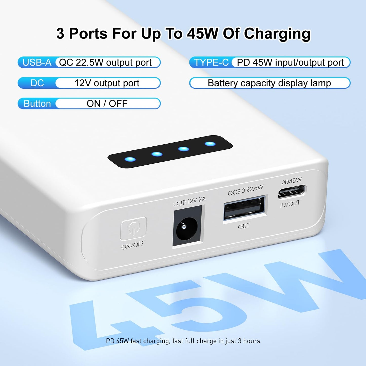 12V Portable Power Bank with DC Output  5200mAh for Phones & More