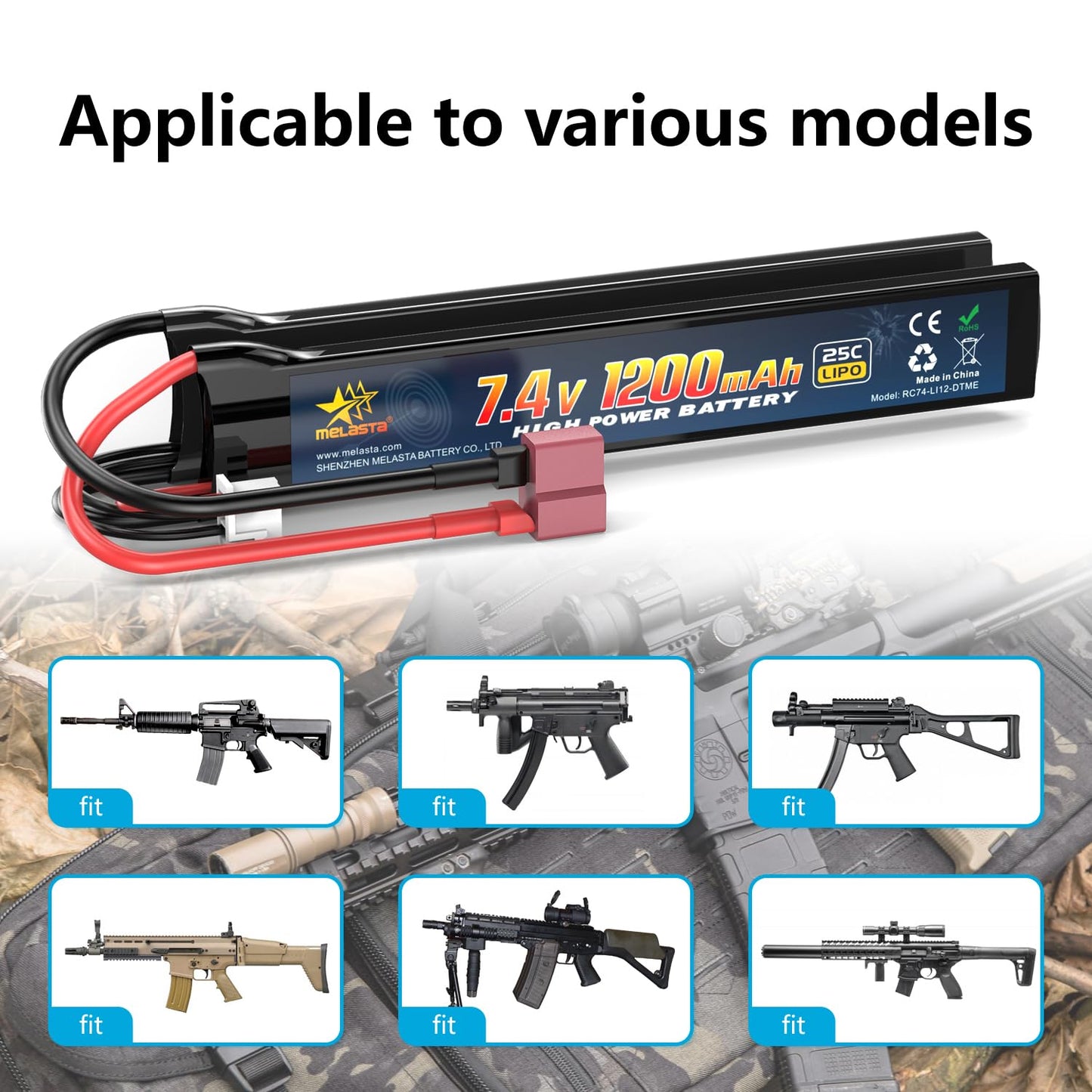 7.4V 1200mAh 25C LiPo Battery for RC Cars & Airsoft | Rechargeable RC Battery with Deans T-Plug