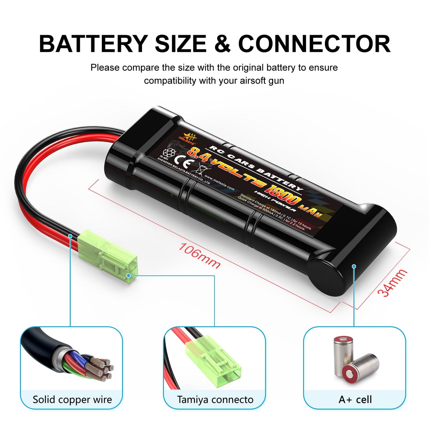 8.4V 1800mAh Flat NiMH Airsoft Battery – Mini Tamiya