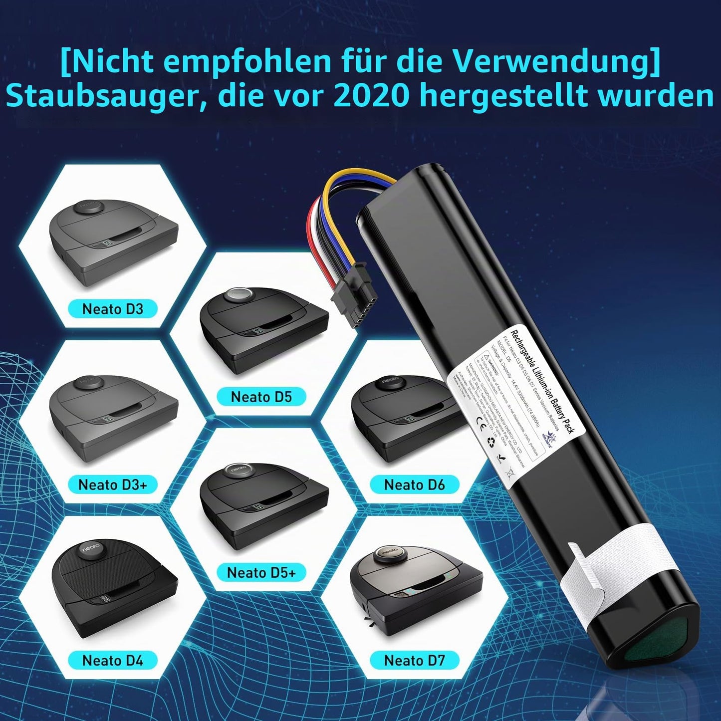 Neato Botvac D3/D4/D5/D6/D7 Battery 14.4V 5200mAh (945-0225 Compatible)