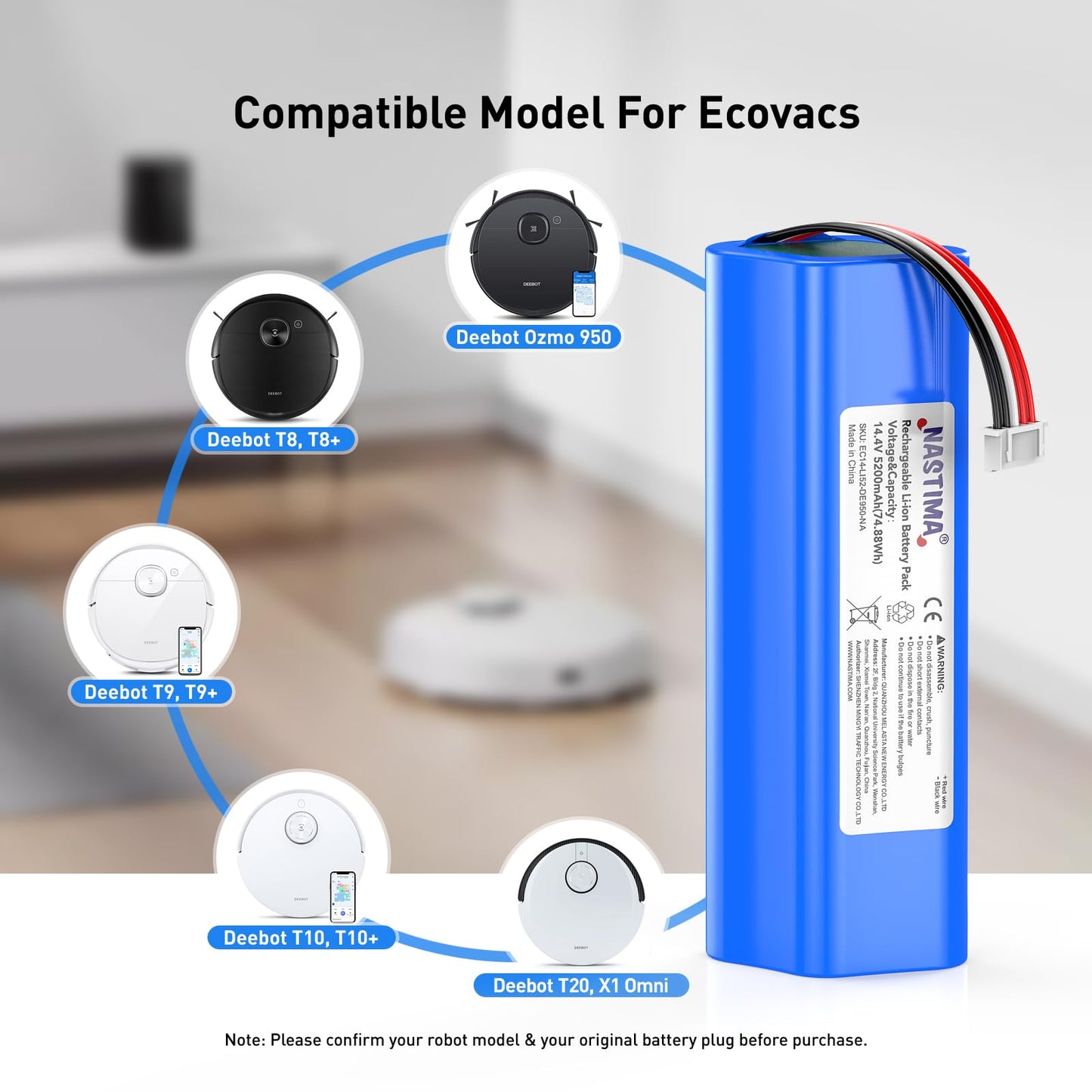 Ecovacs Deebot Ozmo 950 Replacement Battery 14.4V 5200mAh