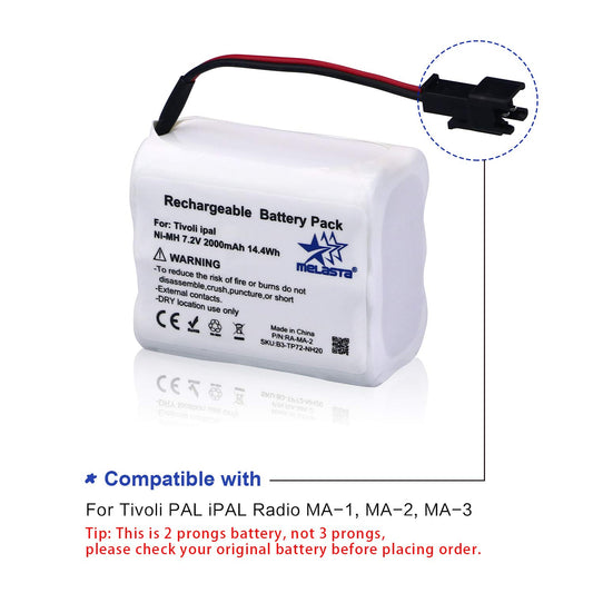 Tivoli PAL/iPAL radio replacement battery (NiMH) 7.2V 2000mAh