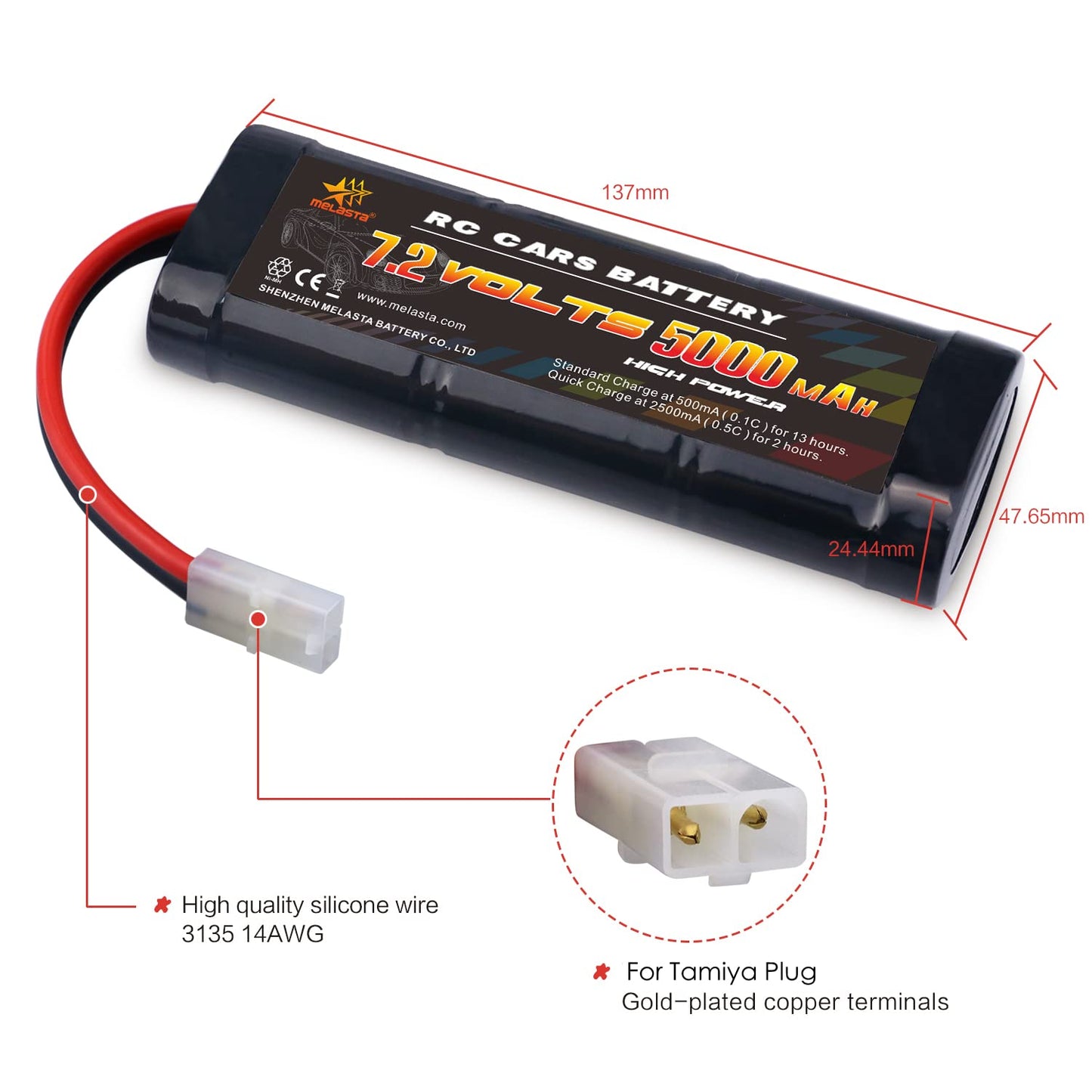 7.2V 5000mAh 6-Cell NiMH RC Battery for Cars/Trucks