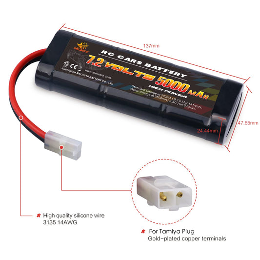7.2V 5000mAh 6-Cell NiMH RC Battery for Cars/Trucks