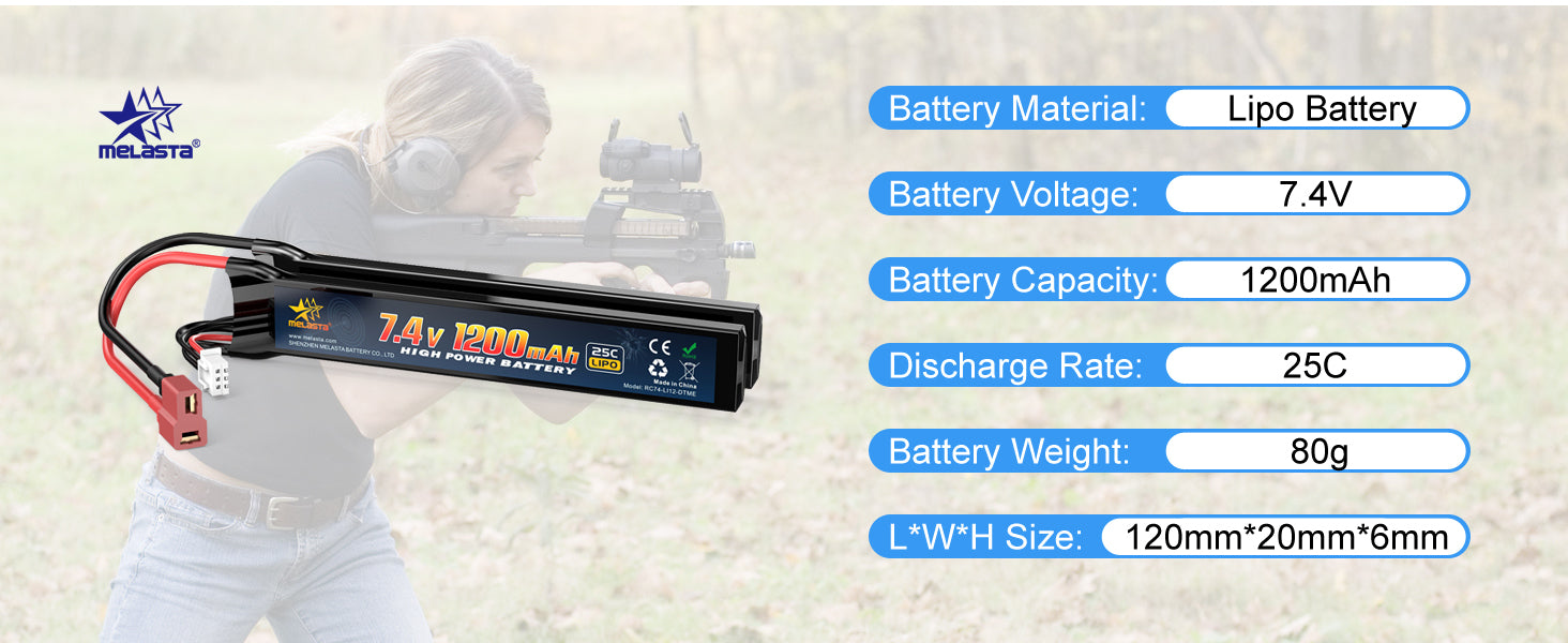 7.4V 1200mAh 25C LiPo Battery for RC Cars & Airsoft | Rechargeable RC Battery with Deans T-Plug