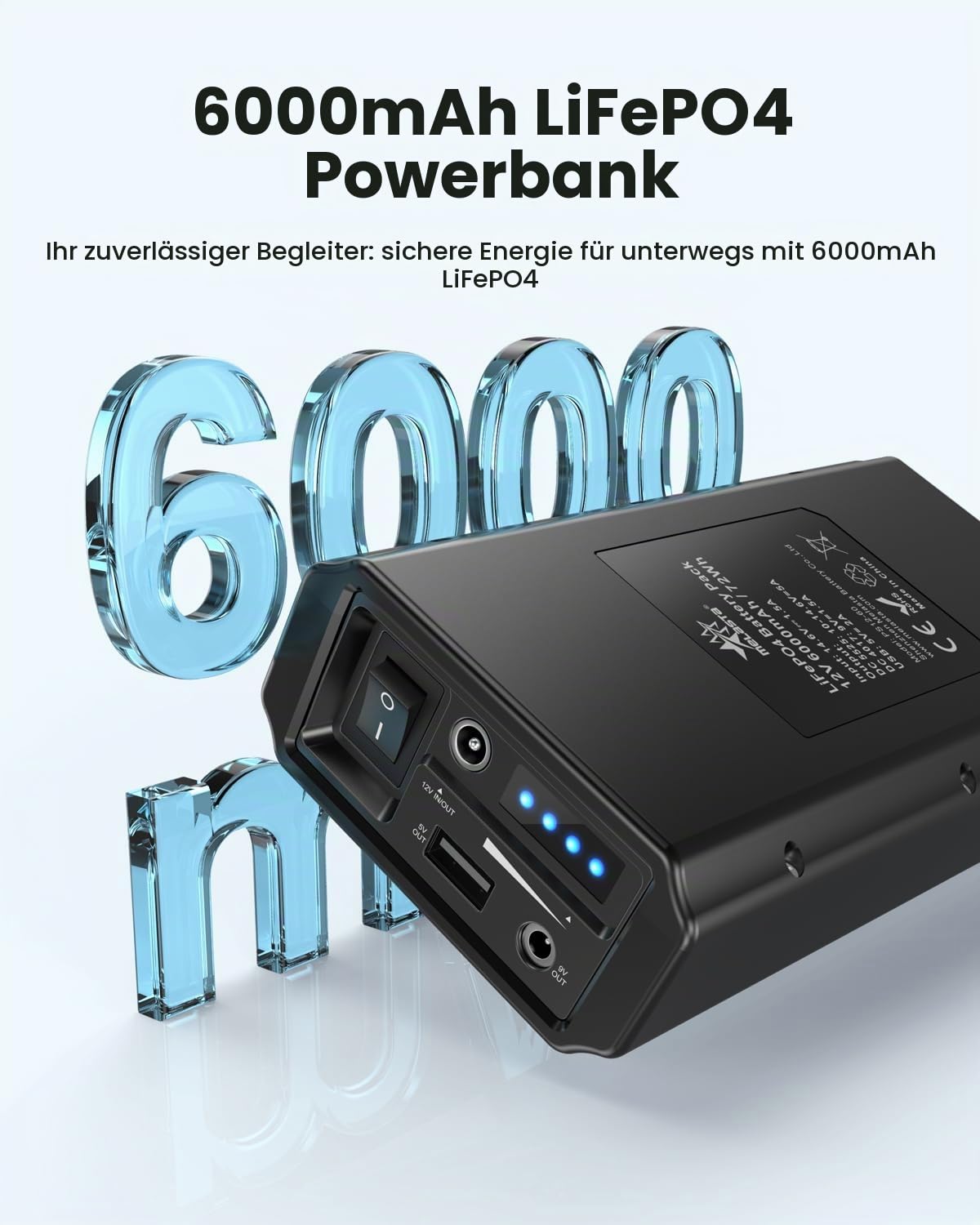 12V Power Bank for Routers & LED Lights  6000mAh LiFePO4 with 9V & USB-A
