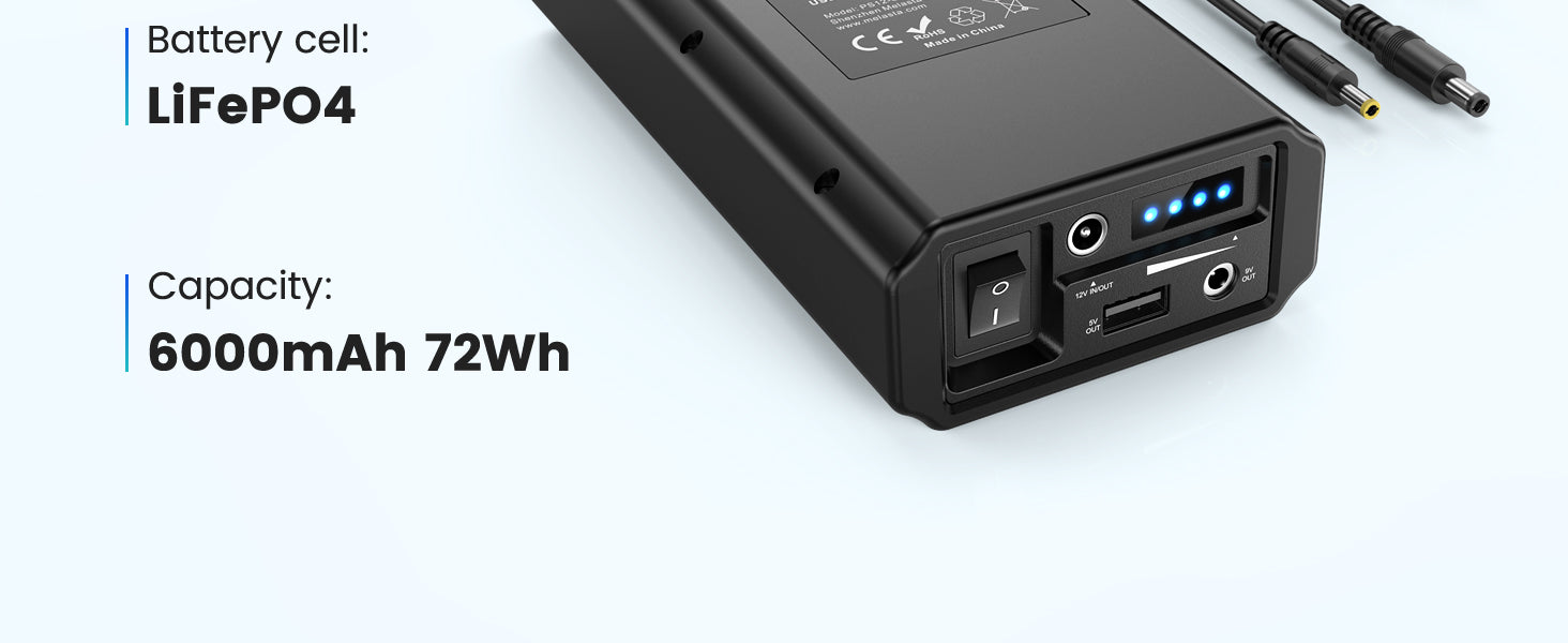 12 V Power Bank 6000 mAh Portable LiFePO4 Power Bank with Charger