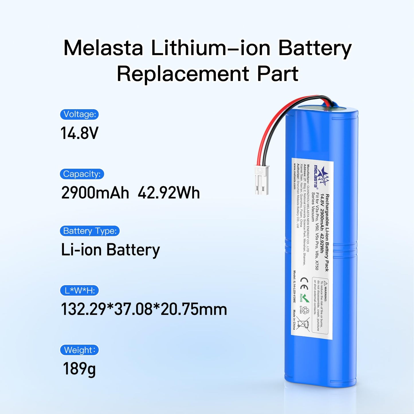iLife V Series Replacement Battery 14.8V 2900mAh Li-Ion