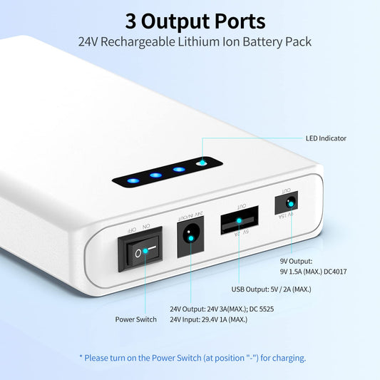 24V 3350mAh Power Bank with 9V DC & 5V USB Outputs, with Charger【EU】