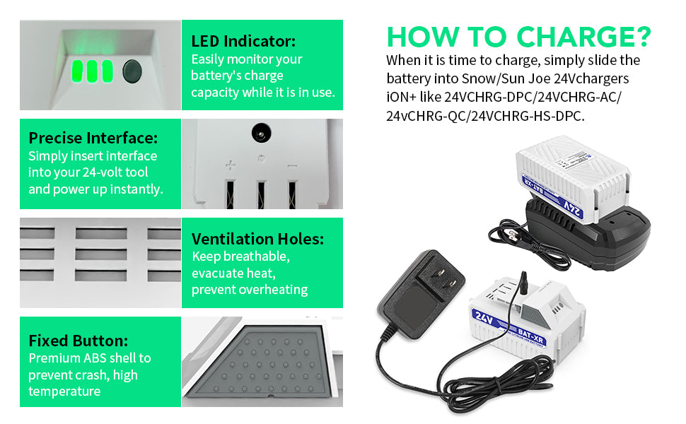 24V 6.0Ah Li-ion Replacement Battery for Snow Joe iON+ System