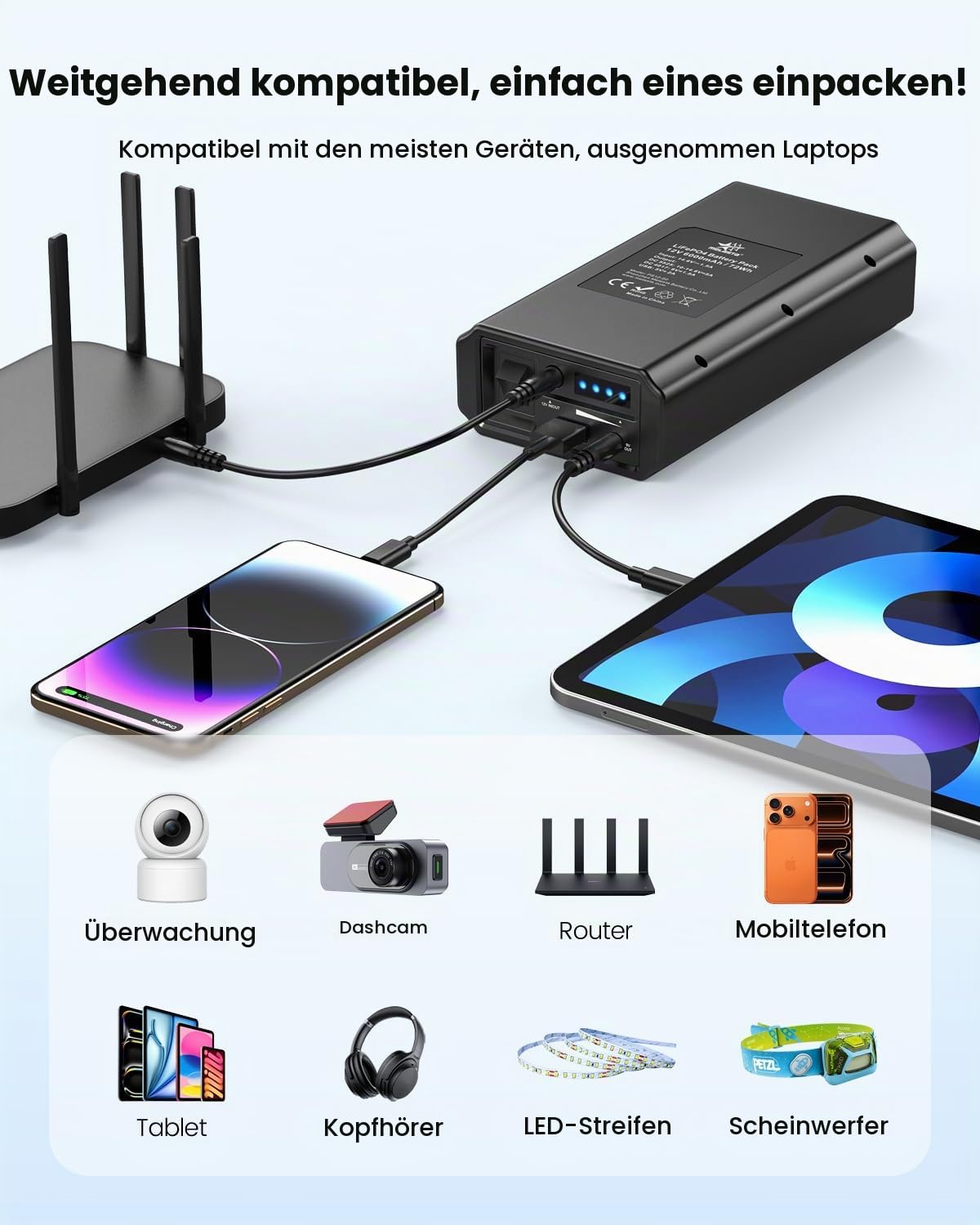12 V Power Bank 6000 mAh Portable LiFePO4 Power Bank with Charger