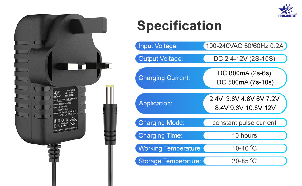 【UK Plug】 Intelligent Charger 2.4V-7.2V 8.4V 9.6V 12V for Nimh/Nicd Battery