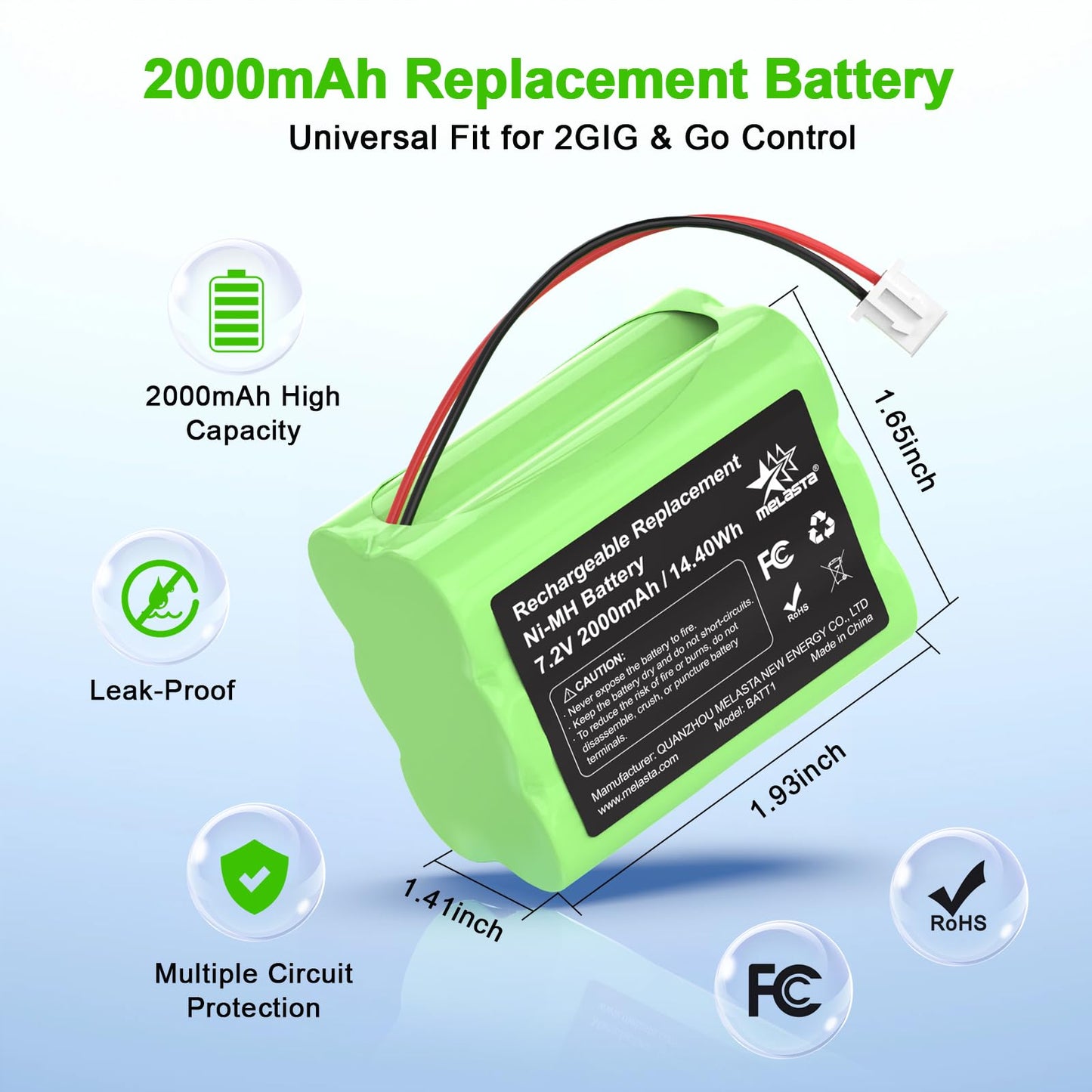 2GIG GC2/CP2 Control Panel Replacement Battery  7.2V 2000mAh