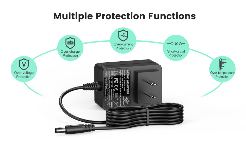 12V 2A AC DC Power Supply Charger, Universal Adapter with 8 Tips