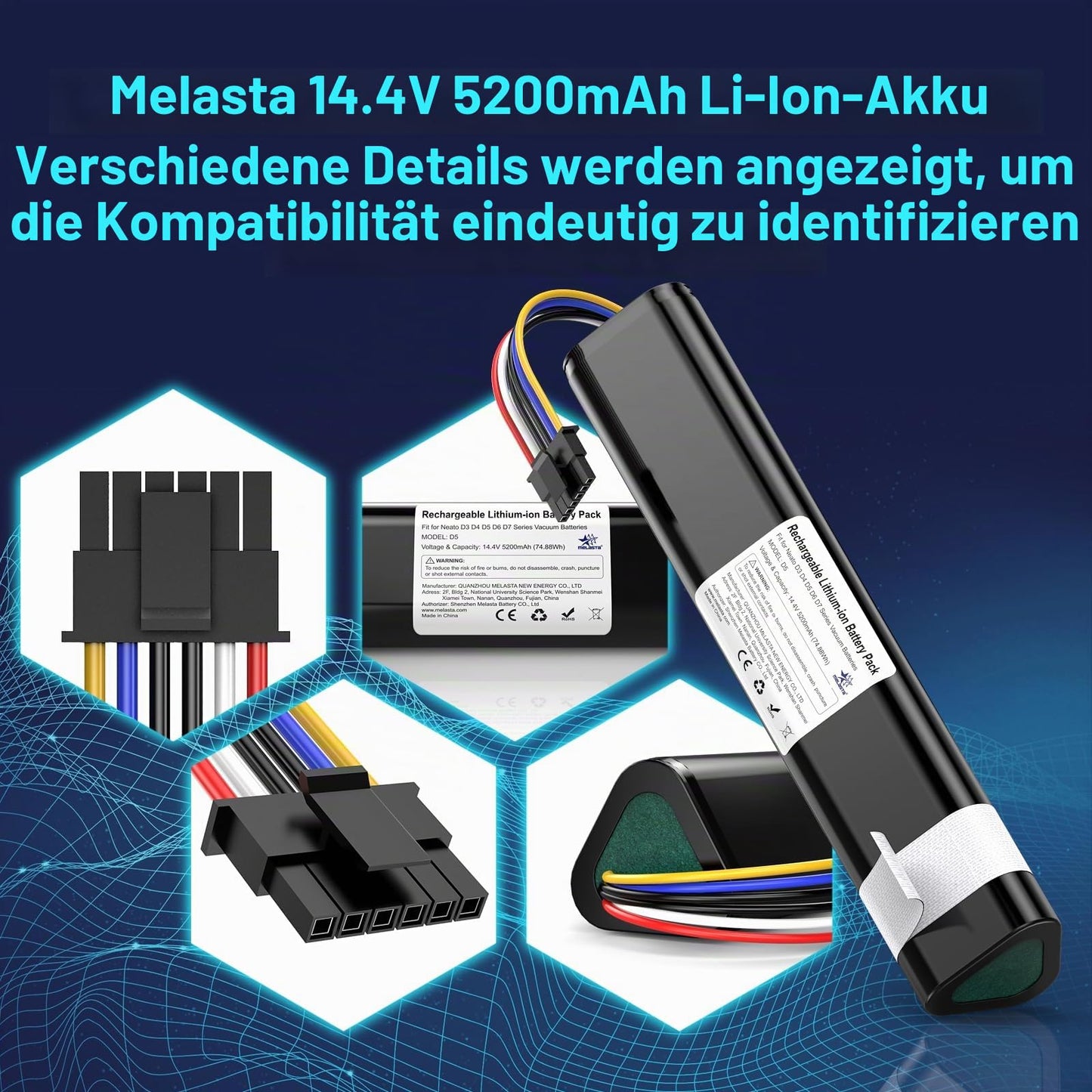 Neato Botvac D3/D4/D5/D6/D7 Battery 14.4V 5200mAh (945-0225 Compatible)