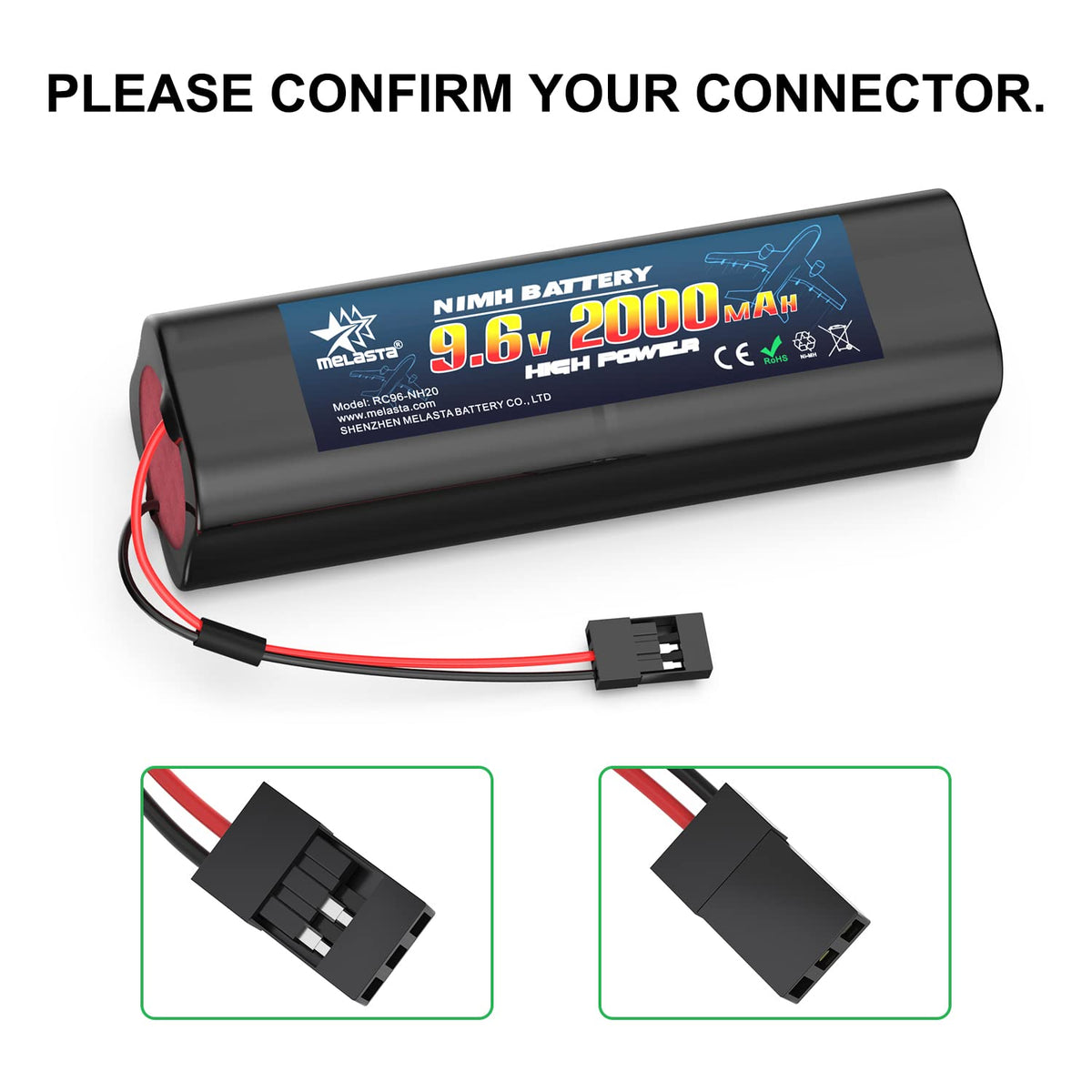 9.6V 2000mAh NiMH RX Battery with Hitec Plug for Futaba RC