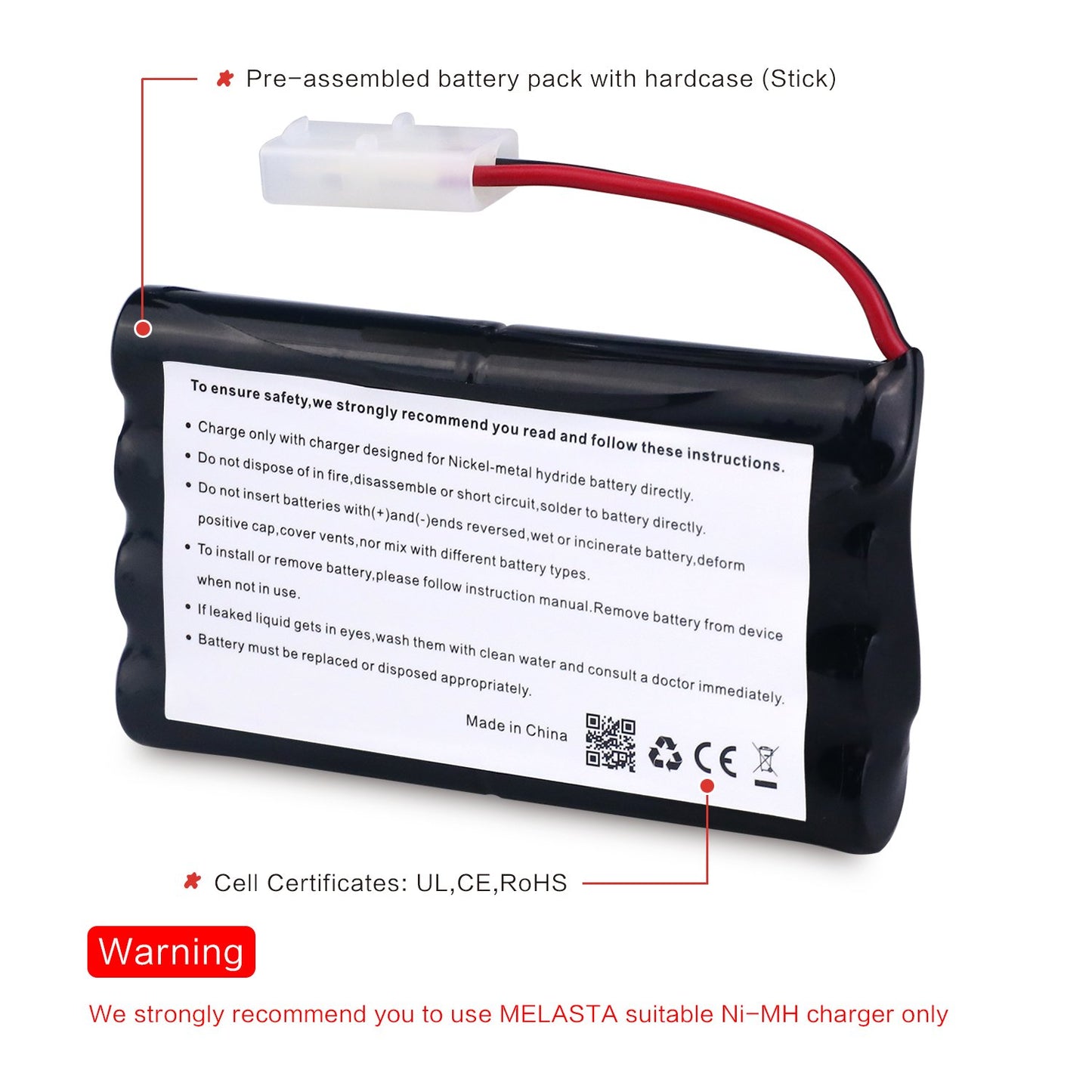 9.6V 2000mAh NiMH AA Battery Pack for Airsoft/RC Cars