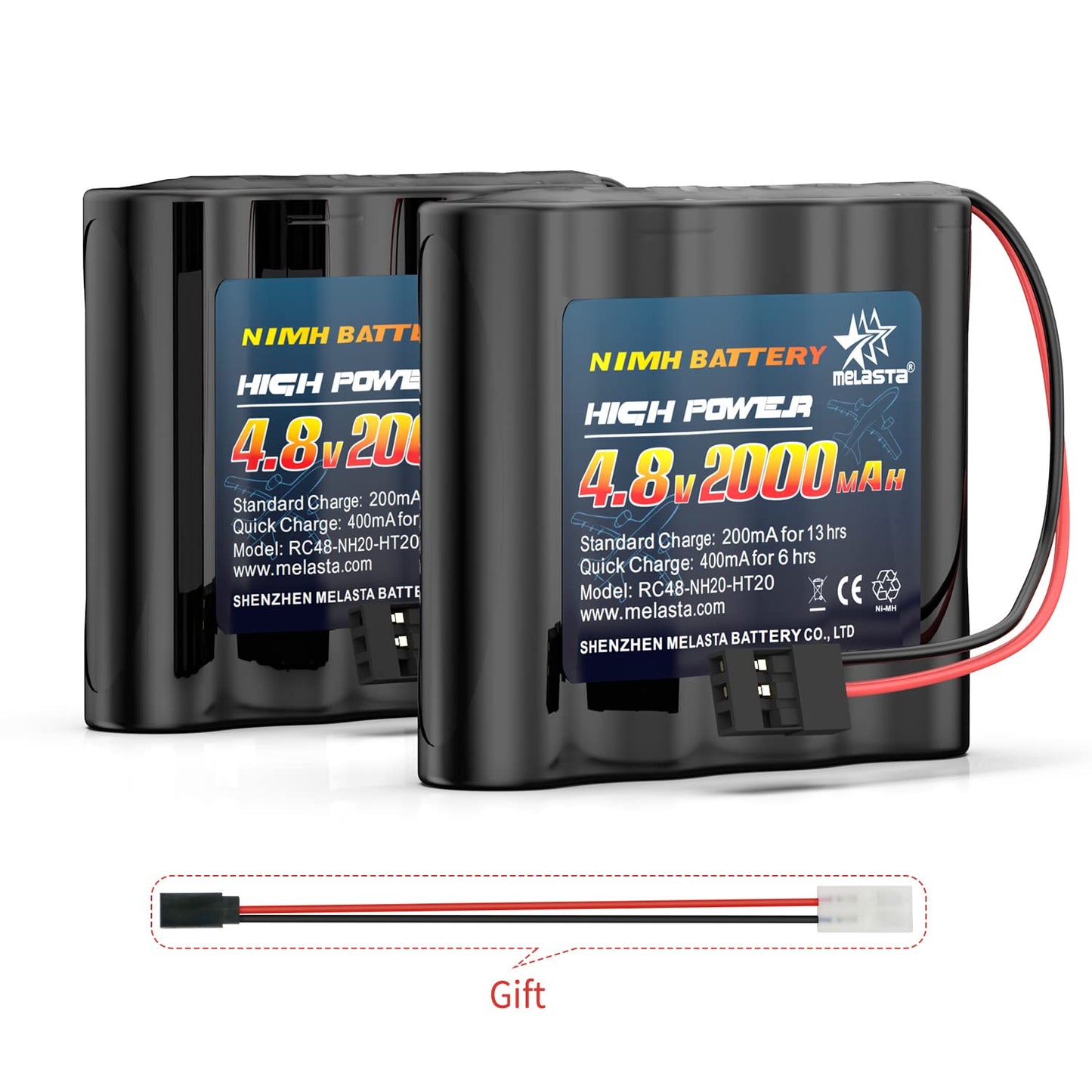 4.8V 2000mAh NiMH RX Battery 2-Pack with Hitec for Futaba