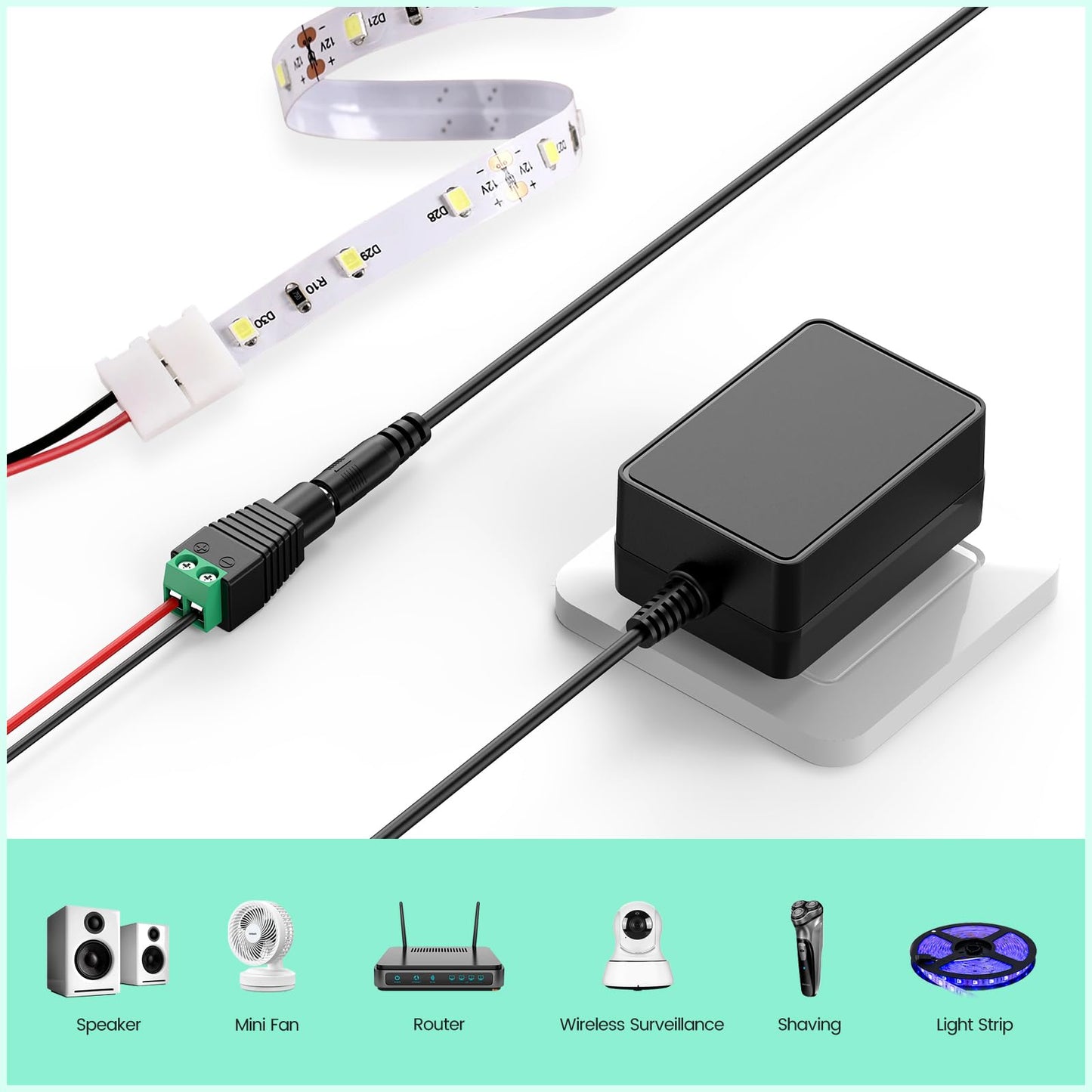 12V 2A AC DC Power Supply Charger, Universal Adapter with 8 Tips