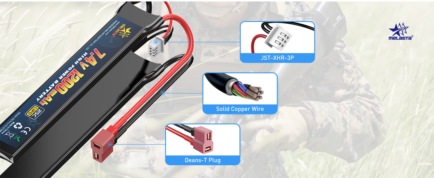 7.4V 1200mAh 25C LiPo Battery for RC Cars & Airsoft | Rechargeable RC Battery with Deans T-Plug