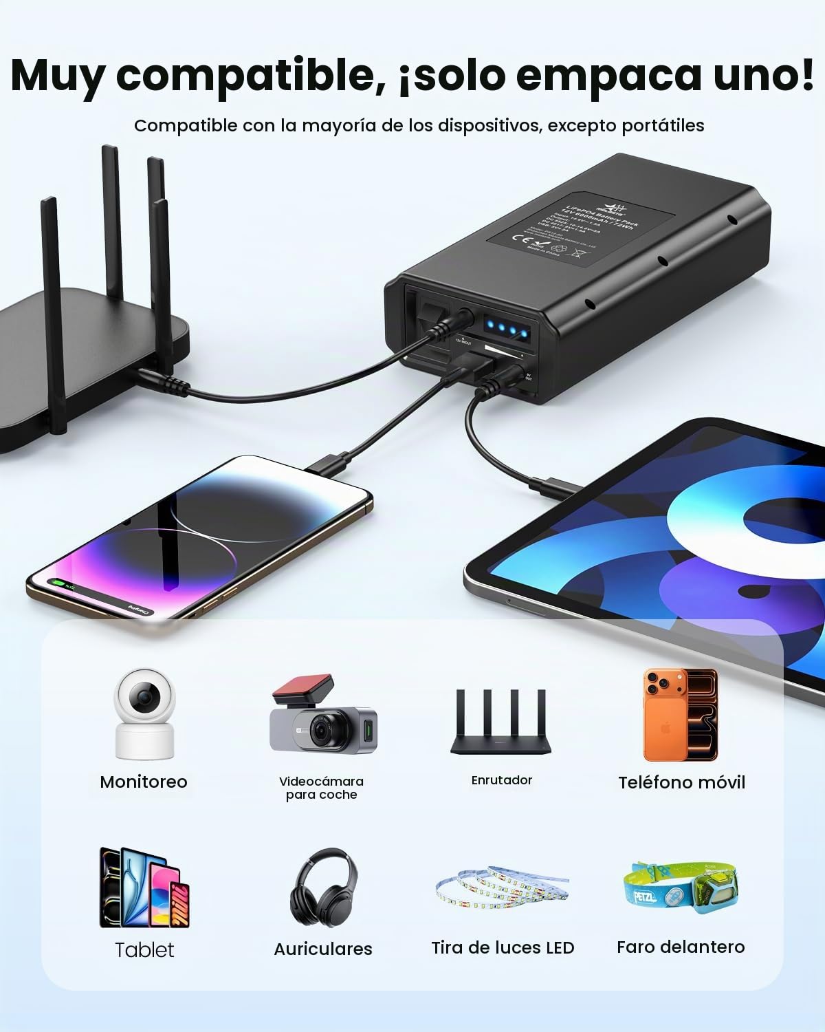 12V 6000mAh Power Bank with Multifunctional Charging Port