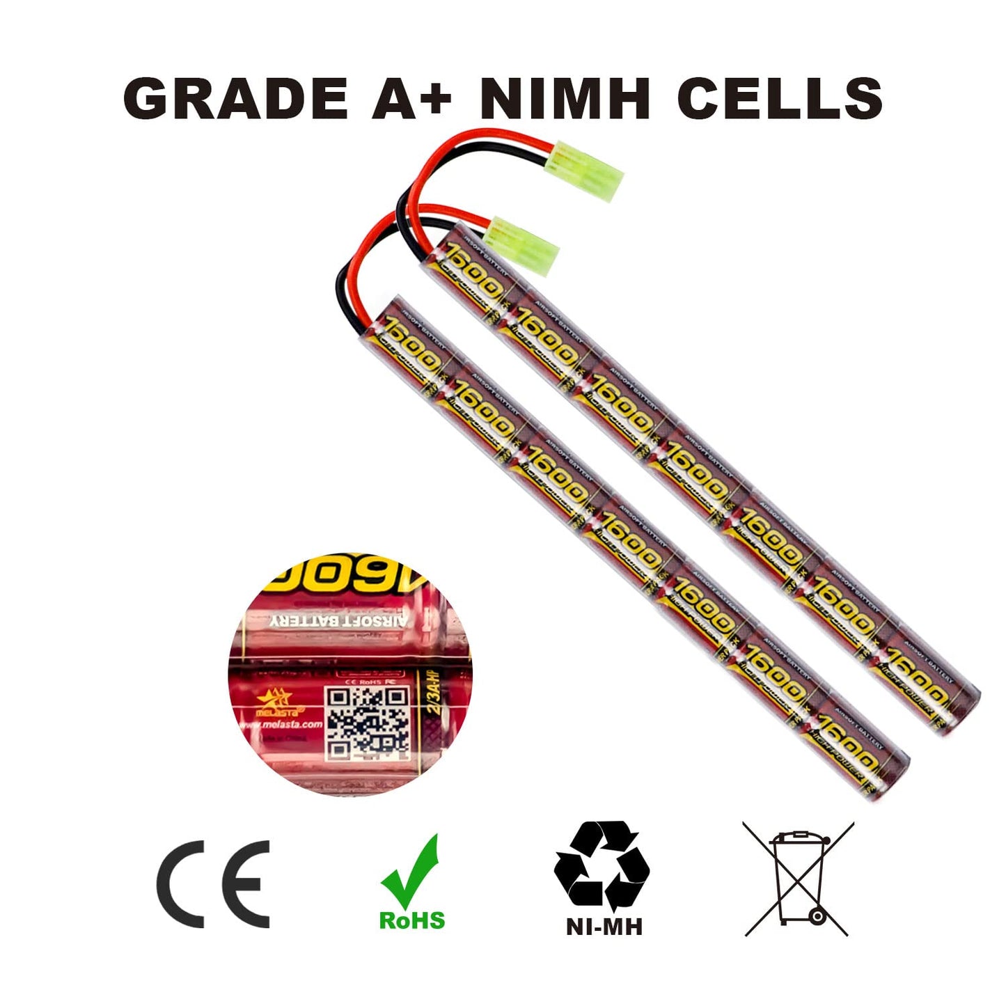 8.4V 1600mAh NiMH Airsoft Battery 2-Pack