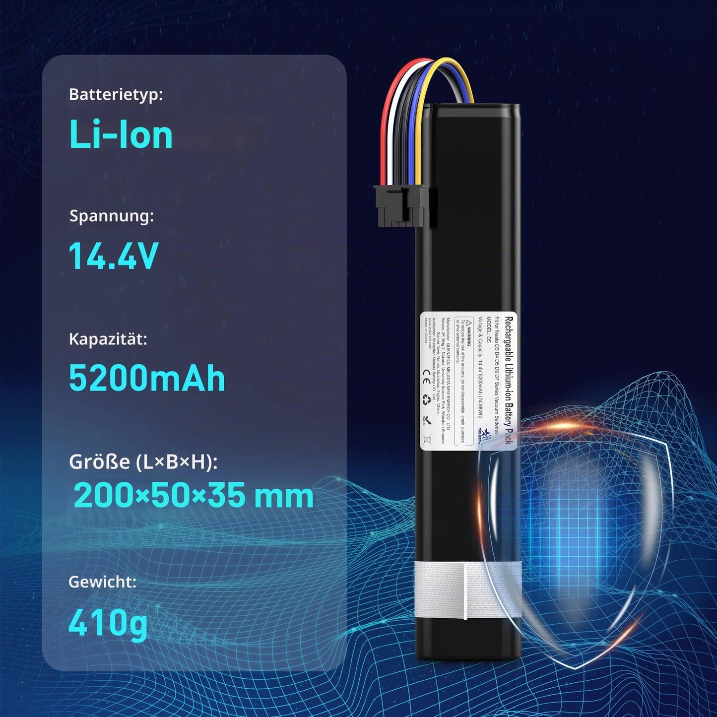 Neato Botvac D3/D4/D5/D6/D7 Battery 14.4V 5200mAh (945-0225 Compatible)