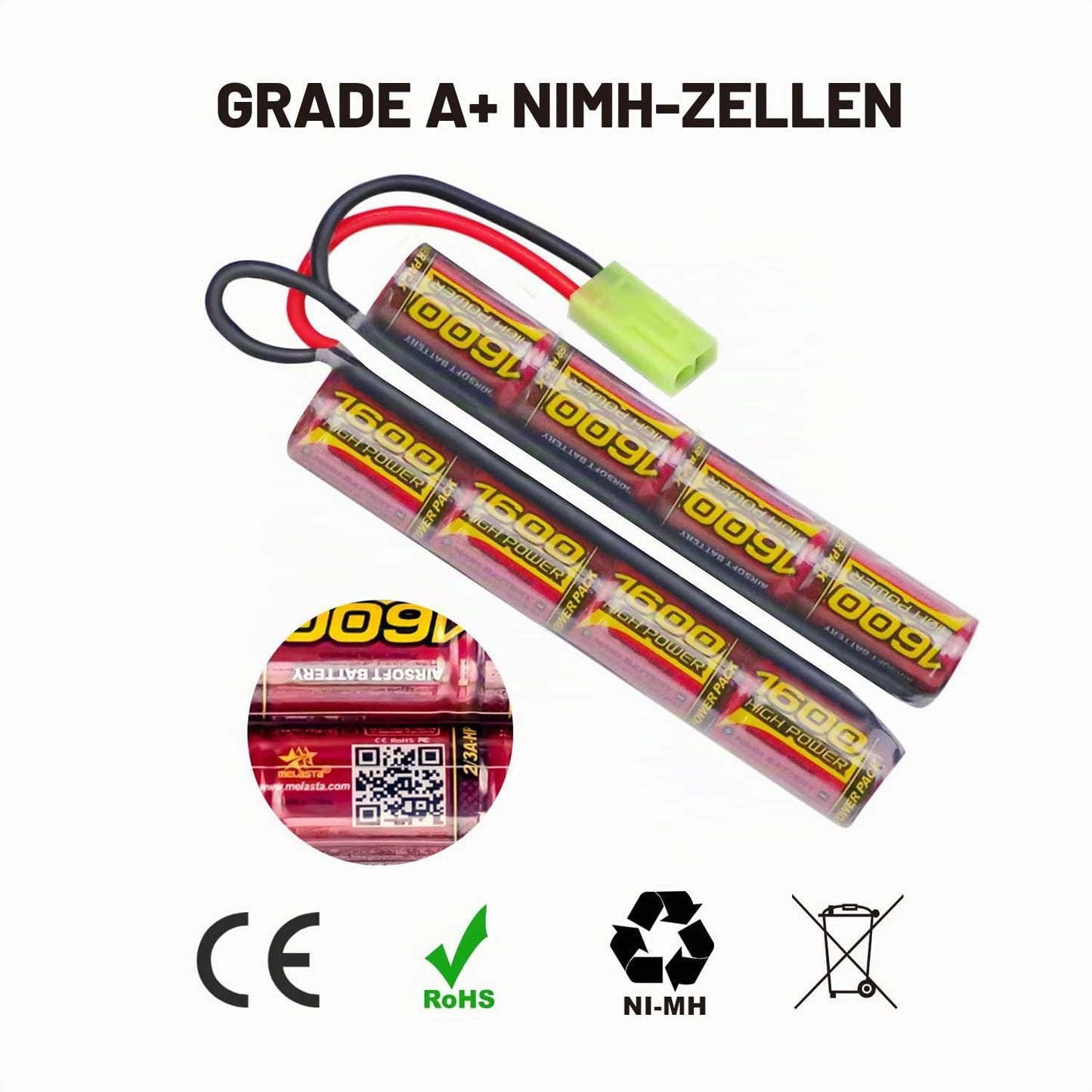 9.6V 1600mAh Airsoft Battery — 2-Pack Butterfly NiMH with Mini Tamiya Plug