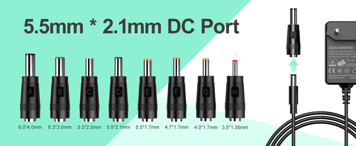 12V 1A AC/DC Power Adapter for 12V Electronics