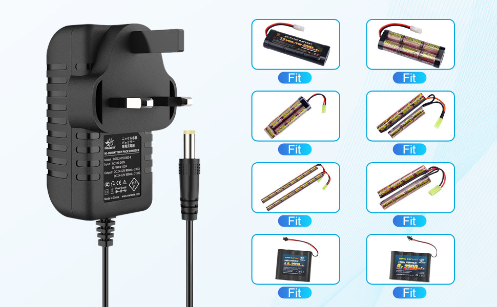 【UK Plug】 Intelligent Charger 2.4V-7.2V 8.4V 9.6V 12V for Nimh/Nicd Battery