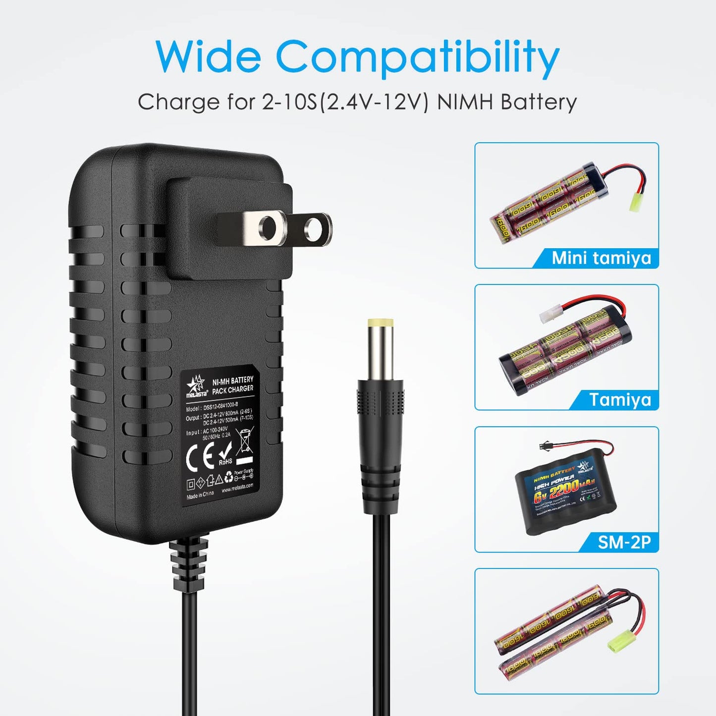 RC Battery Charger for NiMH Packs , Universal 2.4-12V with Tamiya/JST Connectors