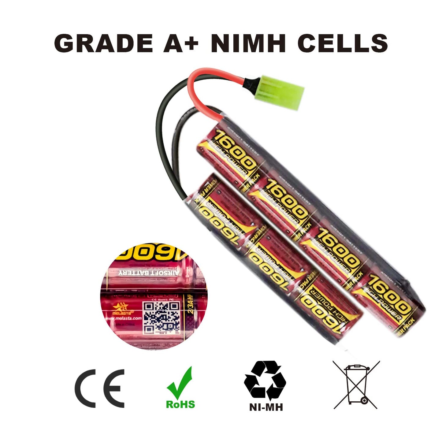 8.4V 1600mAh NiMH Airsoft Battery 2-Pack