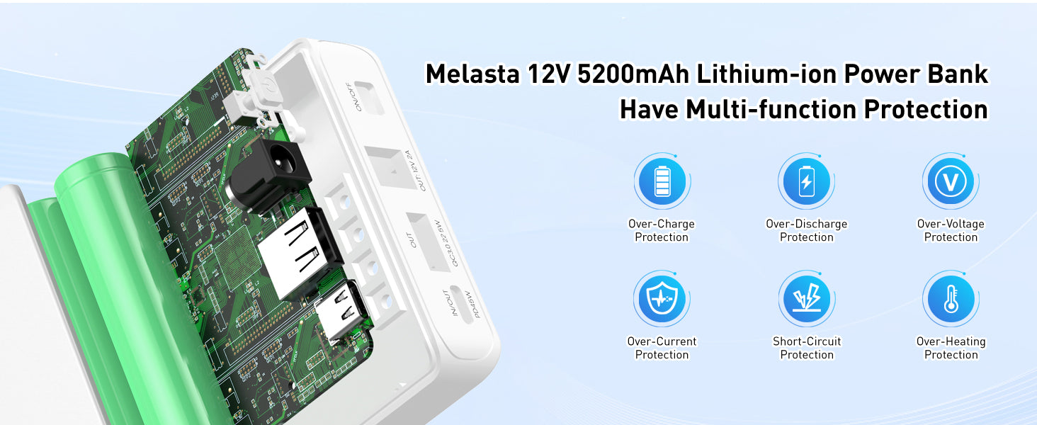 12V Portable Power Bank with DC Output  5200mAh for Phones & More