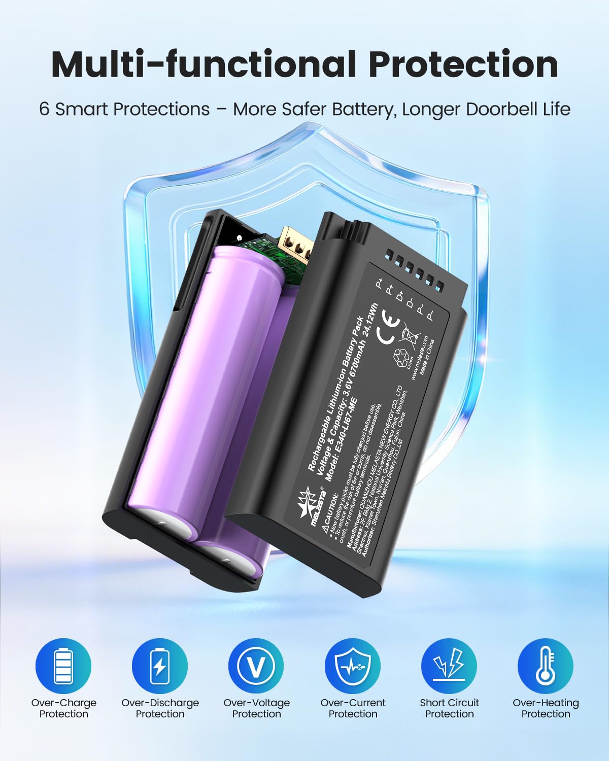 Eufy E340 Doorbell Replacement Battery with USB-C Charging Port  3.6V 6700mAh