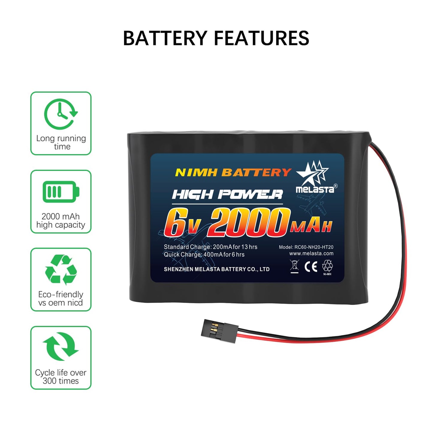 6V 2000mAh NiMH RX Receiver Battery 2-Pack for RC Airplanes