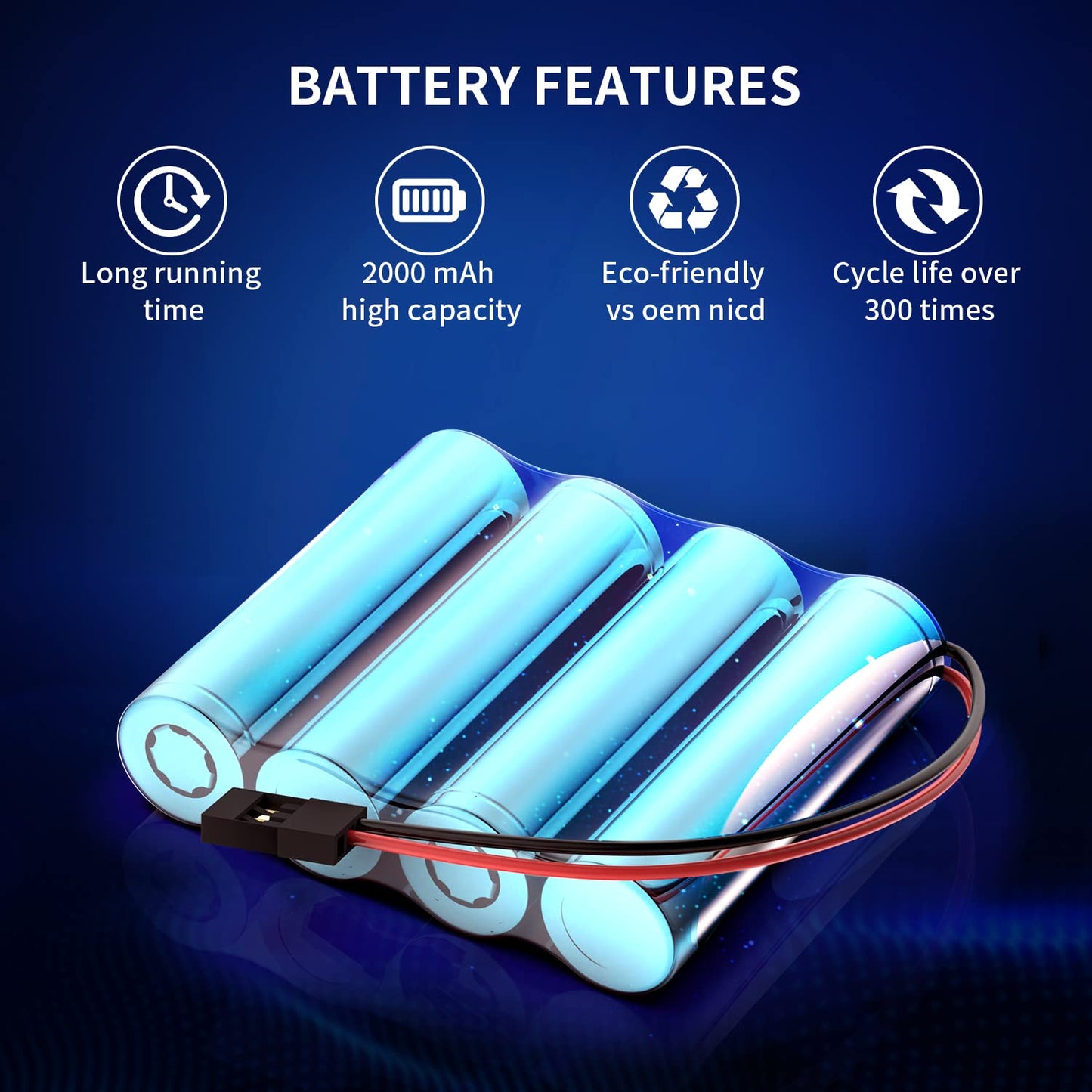 4.8V 2000mAh NiMH RX Battery 2-Pack with Hitec for Futaba