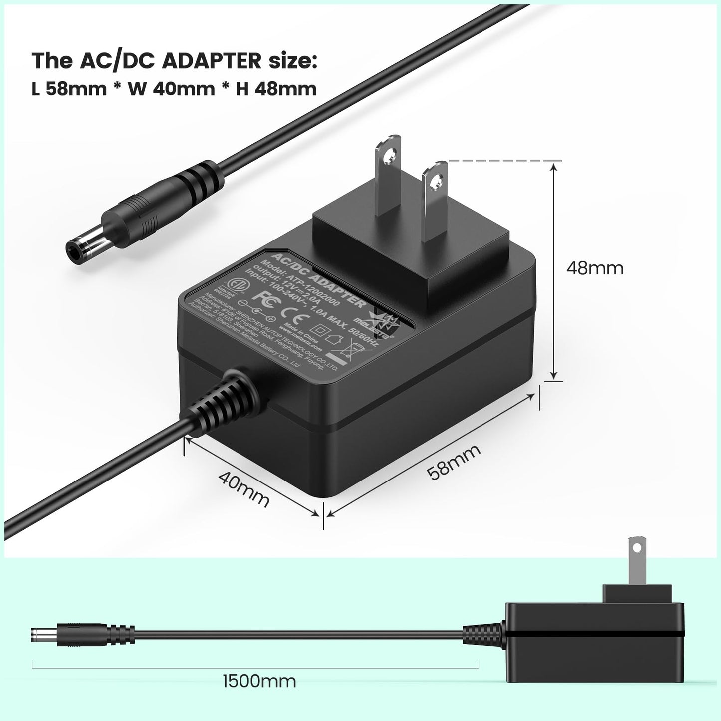 12V 2A AC DC Power Supply Charger, Universal Adapter with 8 Tips