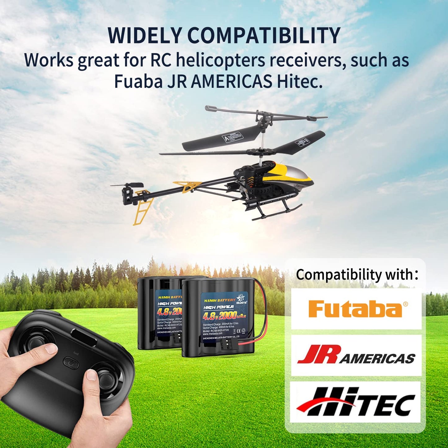 4.8V 2000mAh NiMH RX Battery 2-Pack with Hitec for Futaba