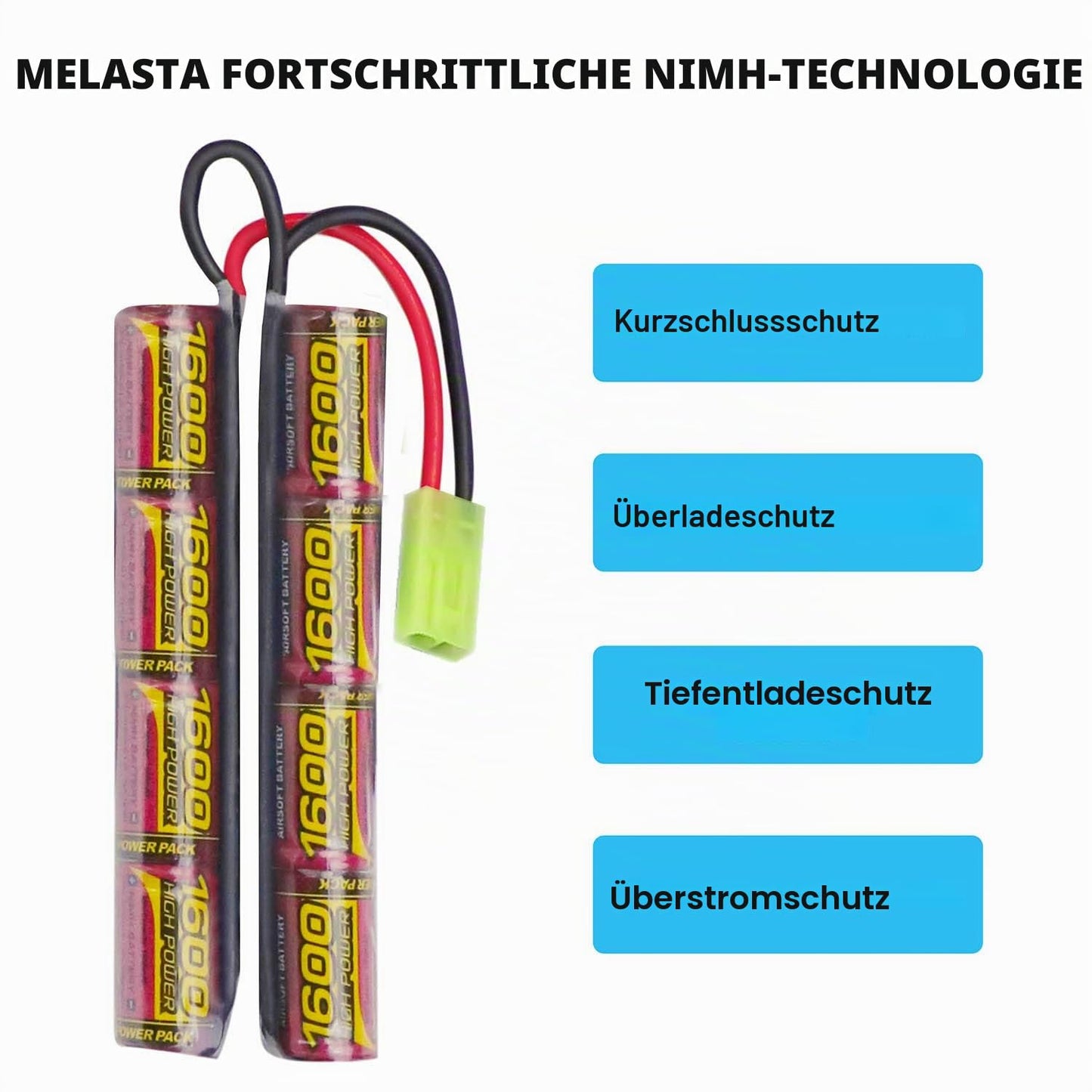 9.6V 1600mAh Airsoft Battery — 2-Pack Butterfly NiMH with Mini Tamiya Plug