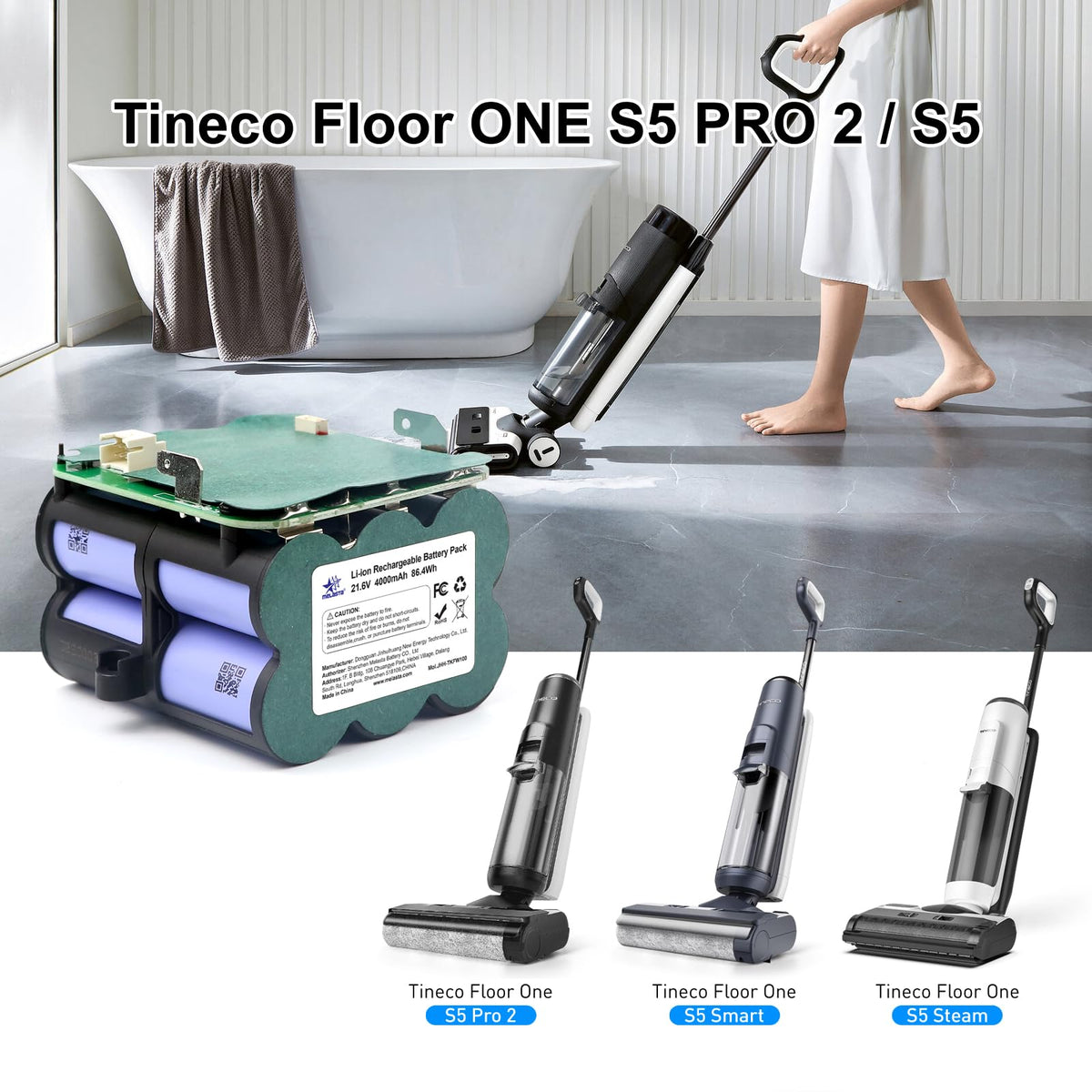 Tineco S5 PRO 2 / S5 Battery Replacement  21.6V 4000mAh