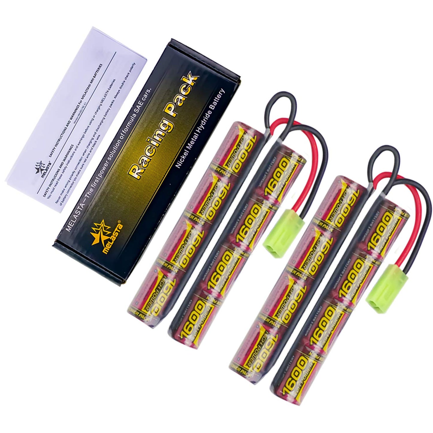 9.6V 1600mAh Airsoft Battery — 2-Pack Butterfly NiMH with Mini Tamiya Plug