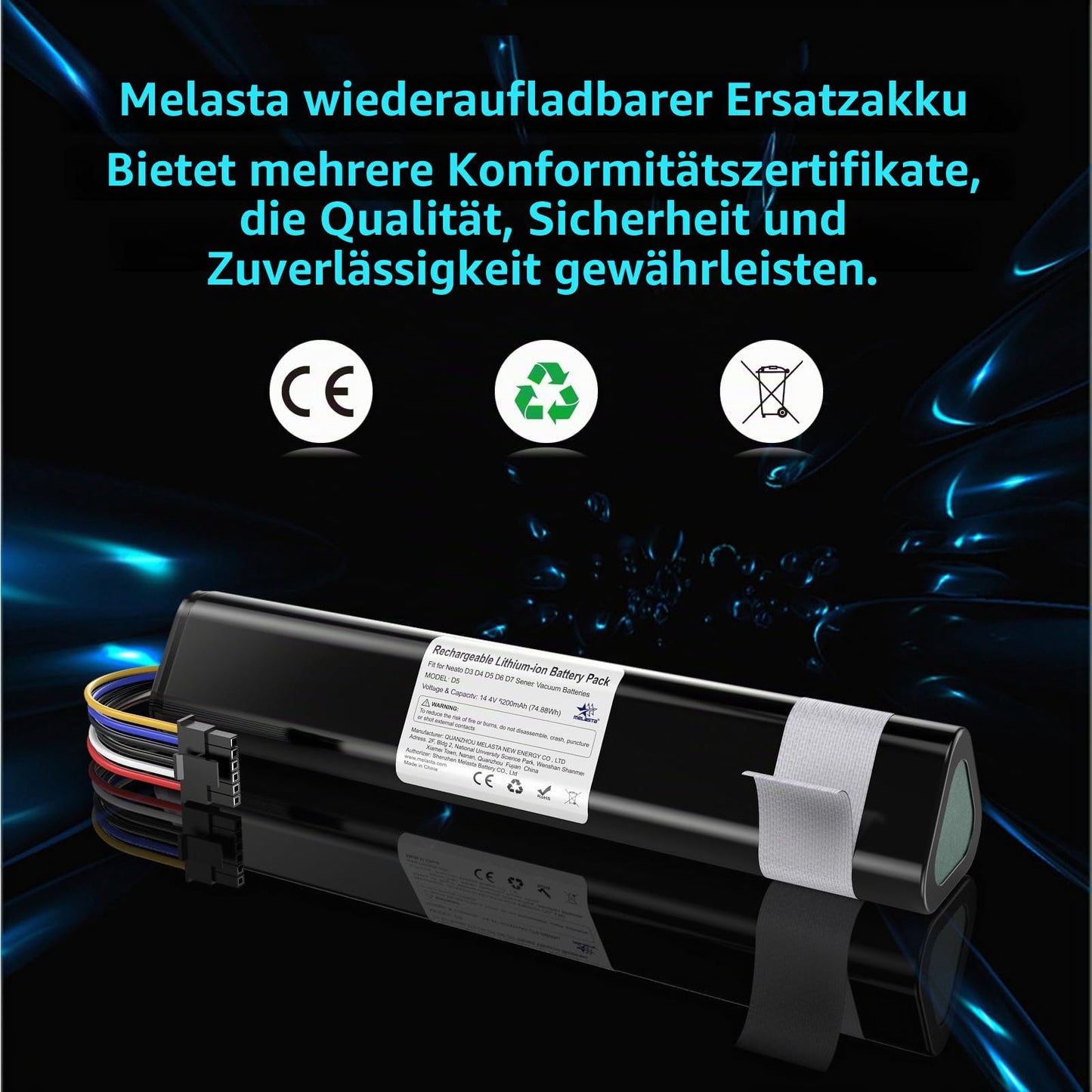 Neato Botvac D3/D4/D5/D6/D7 Battery 14.4V 5200mAh (945-0225 Compatible)