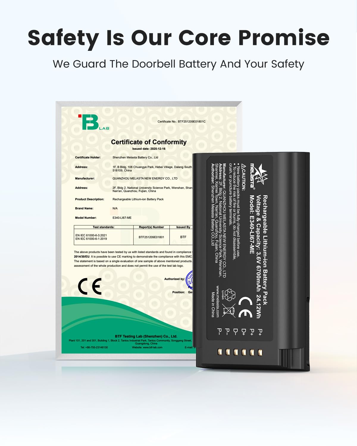 Eufy E340 Doorbell Replacement Battery with USB-C Charging Port  3.6V 6700mAh
