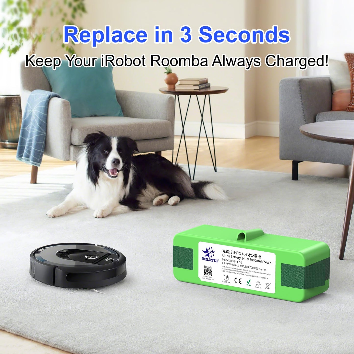 Roomba 500-800 Series Replacement Battery  14.4V 5000mAh Li-ion Battery Compatible with iRobot Roomba 880, 890, 675, 650 & More