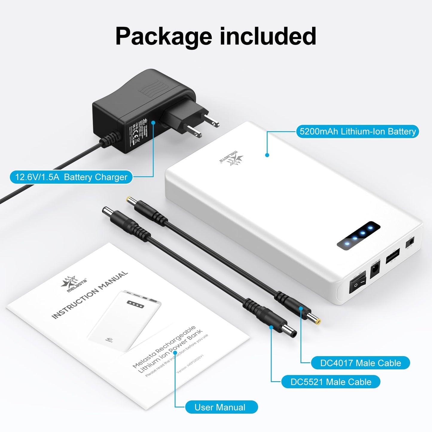 12V Power Bank for LED Strips   5200mAh 60Wh with 9V DC & USB Output